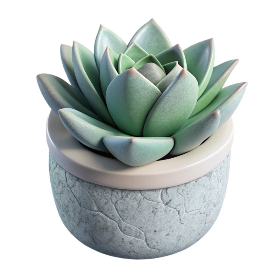 serene creative Single Succulent in White Pot Isolated detailed png