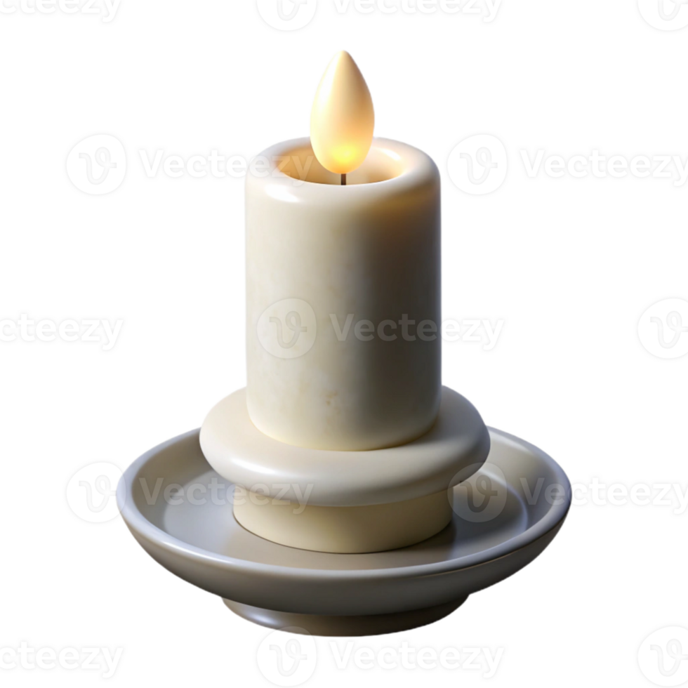 stunning rustic Single White Candle in Holder Isolated professional png