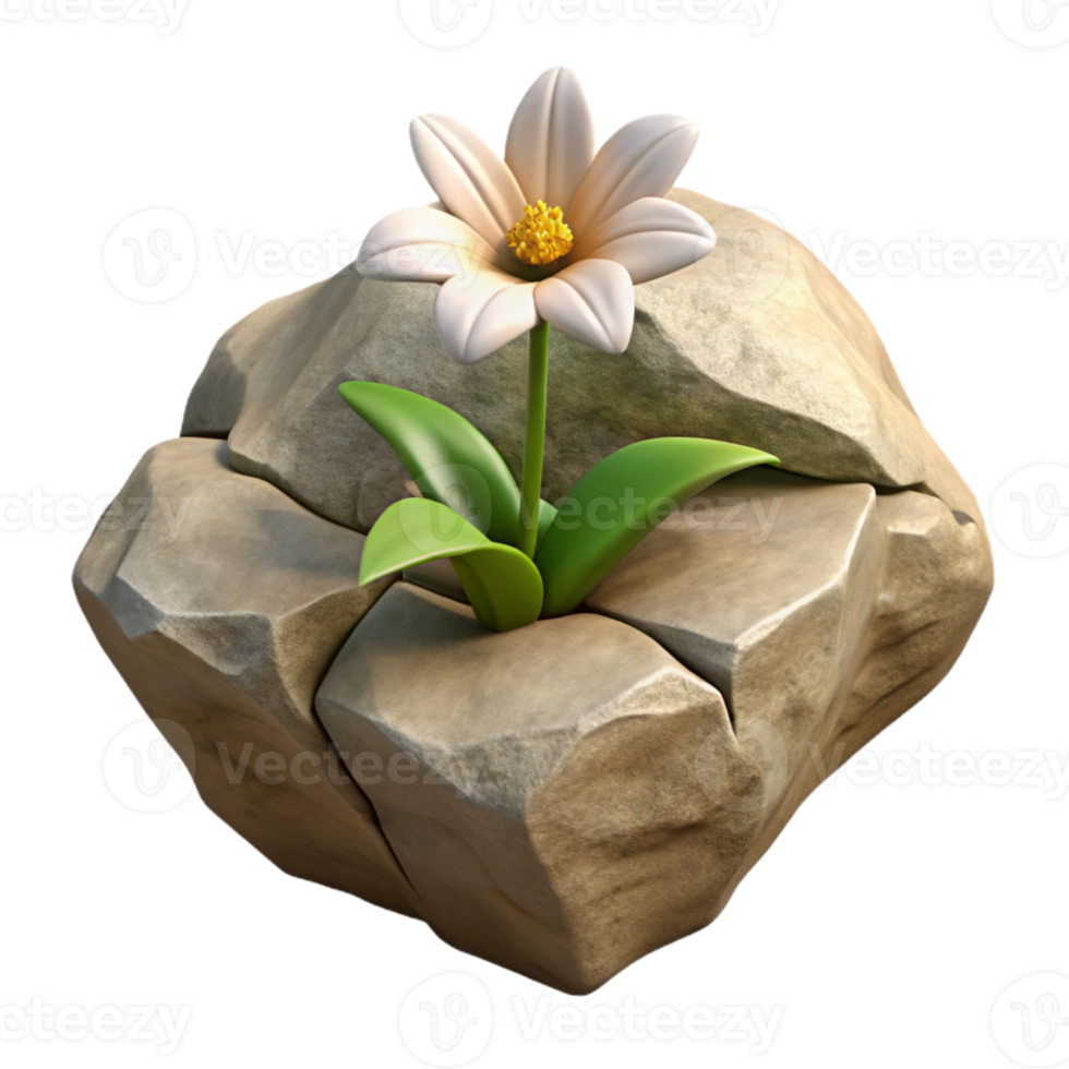 serene artistic Single Wildflower Growing in Rock Crevice Transparent Background exclusive png