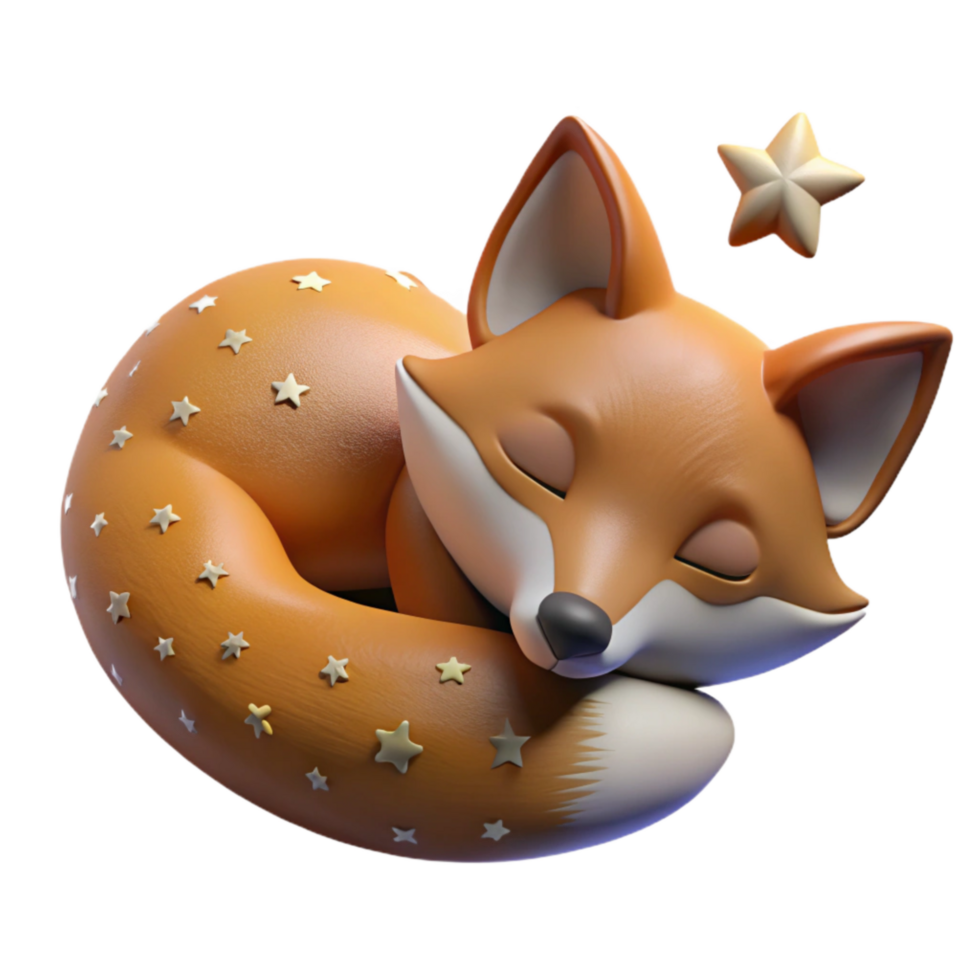 stunning traditional Sleeping Fox in a Field of Stars Isolated original png