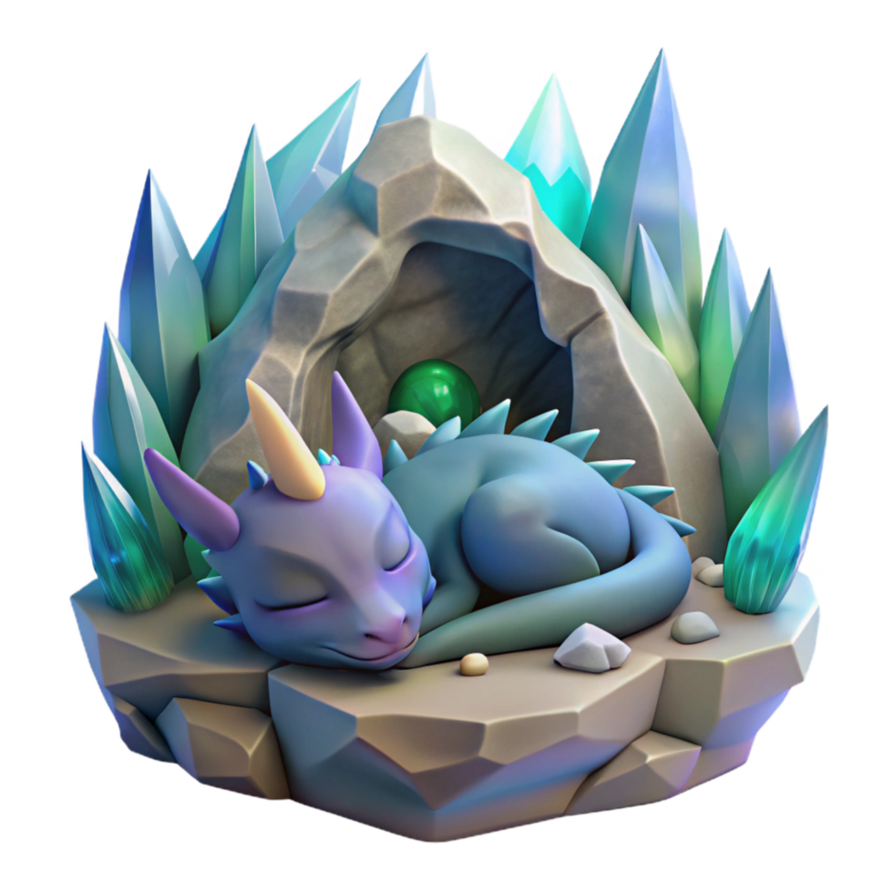 impressive rustic Sleeping Dragon in a Crystal Cave Isolated high quality png