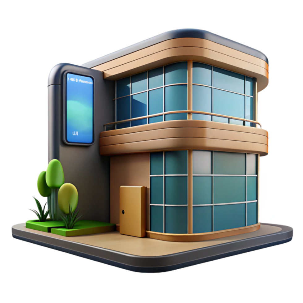 vibrant rustic Smart Building Facade with Interactive Display Cutout high quality png