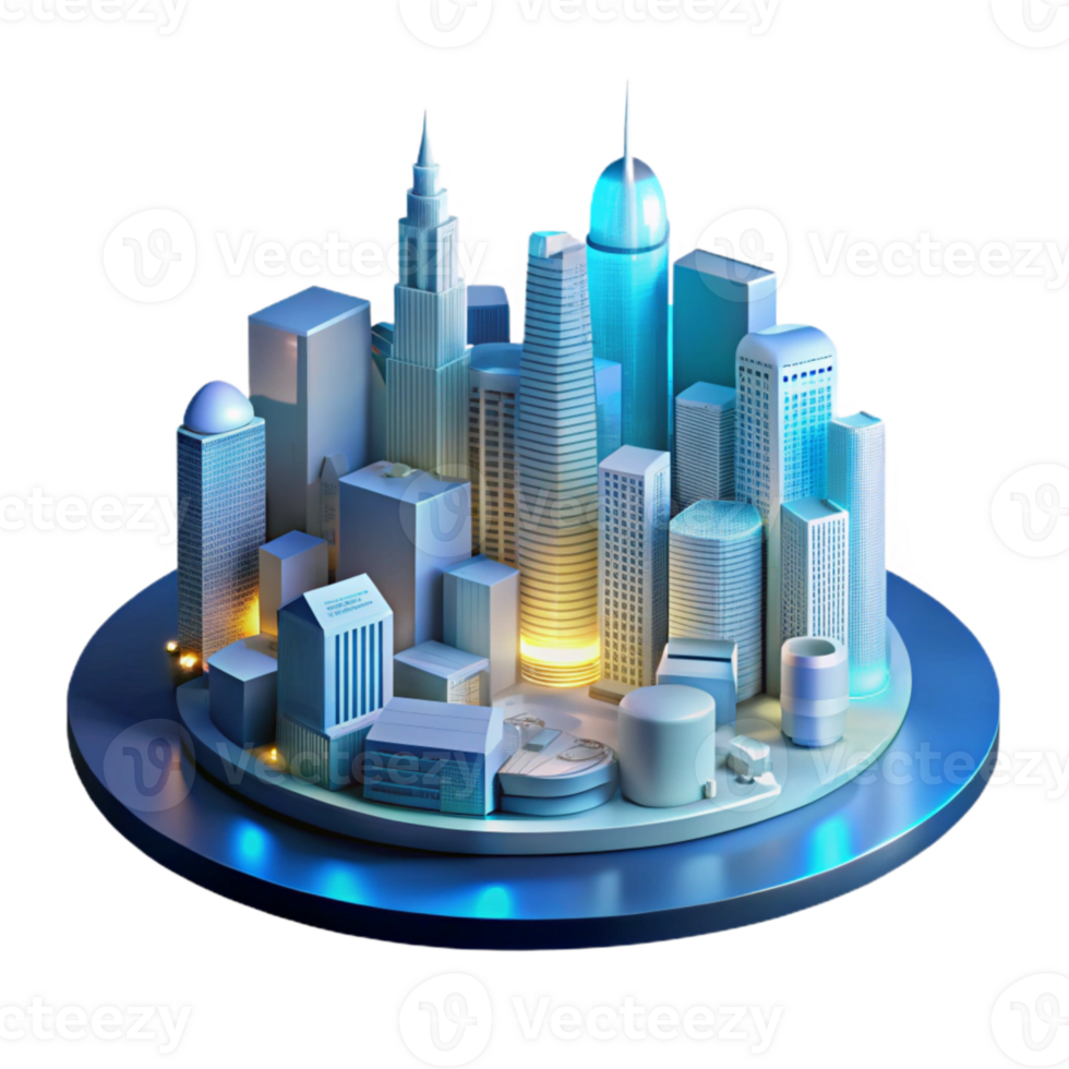 elegant minimalist Smart City Skyline at Night Cutout with Transparent Background premium png