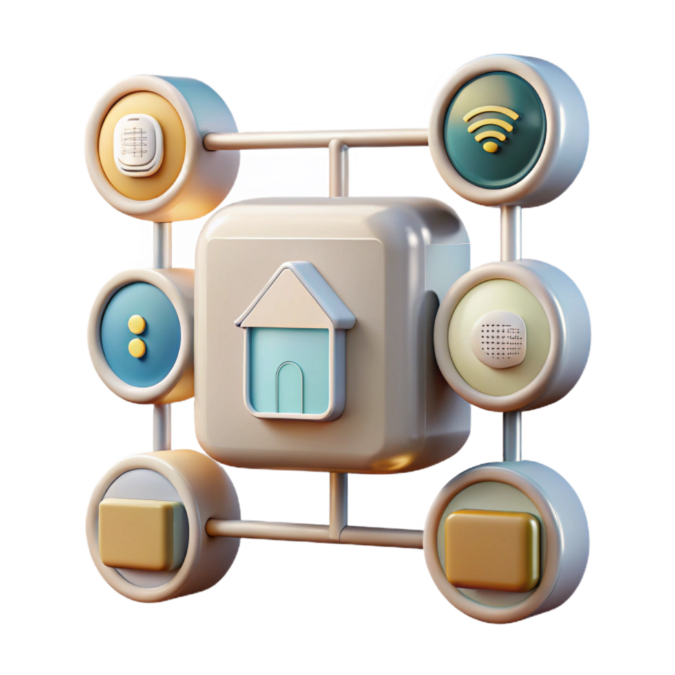 extraordinary modern Smart Home Hub Multiple Devices Connected on Transparent Background professional png