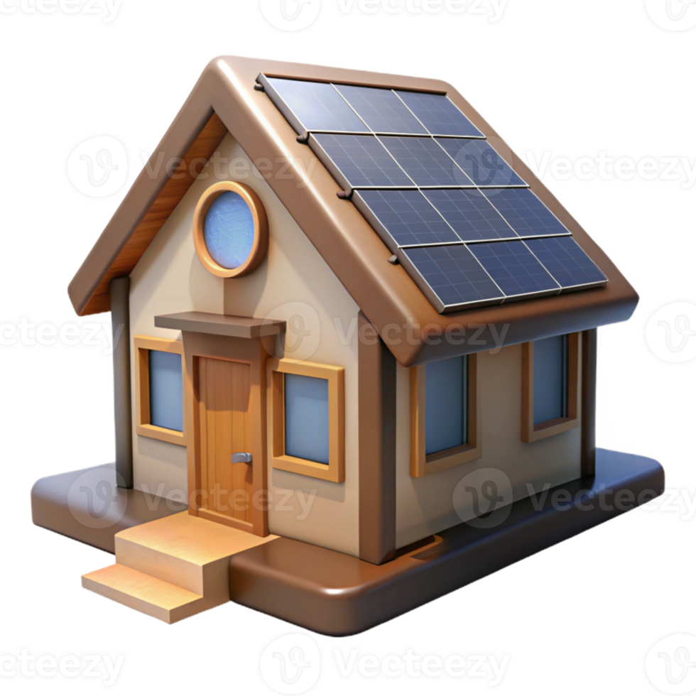 beautiful artistic Solar Powered House Front View Transparent Background authentic png