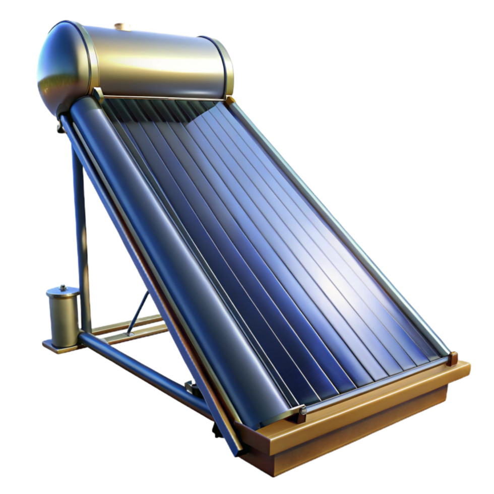 vibrant classic Solar Water Heater Side Angle Transparent Background with Detailed Reflection original png