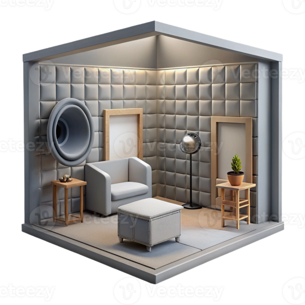 dramatic artistic Soundproof Room with Quiet Interior Cutout Gray Walls detailed png