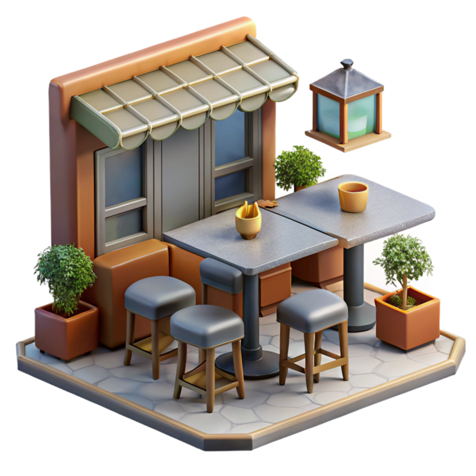 serene creative Space Cafe Isolated with Tables and Chairs premium png
