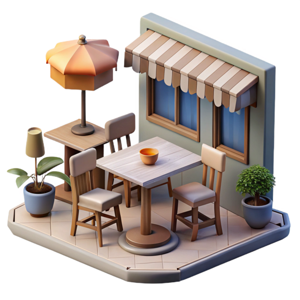 dramatic vintage Space Cafe Isolated with Tables and Chairs high quality png