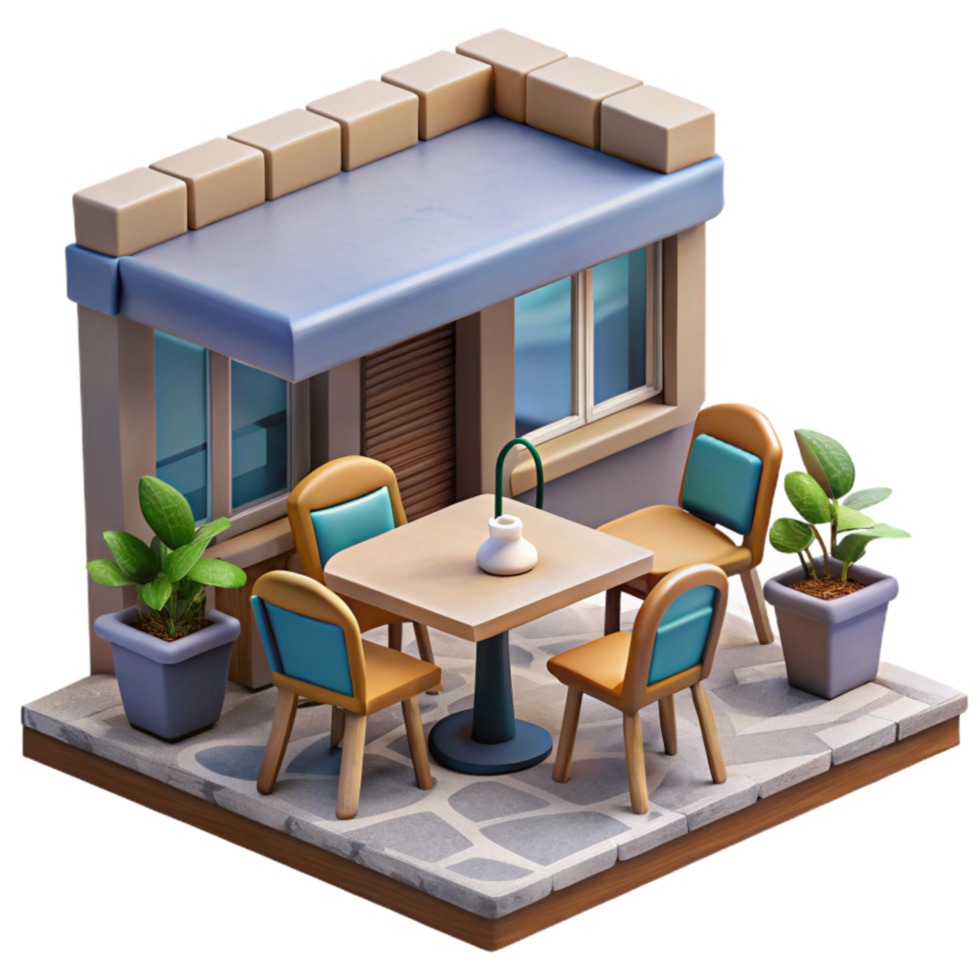 elegant rustic Space Cafe Isolated with Tables and Chairs high quality png