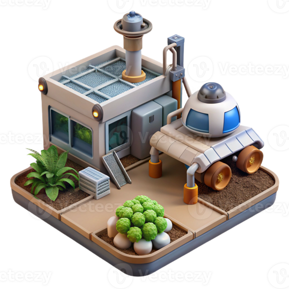 elegant contemporary Space Farm with Robotic Harvesting System Transparent Background professional png