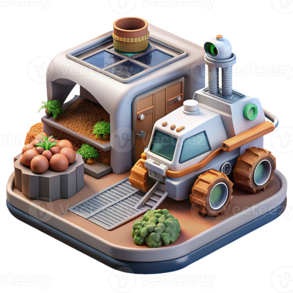 magnificent contemporary Space Farm with Robotic Harvesting System Transparent Background high resolution png