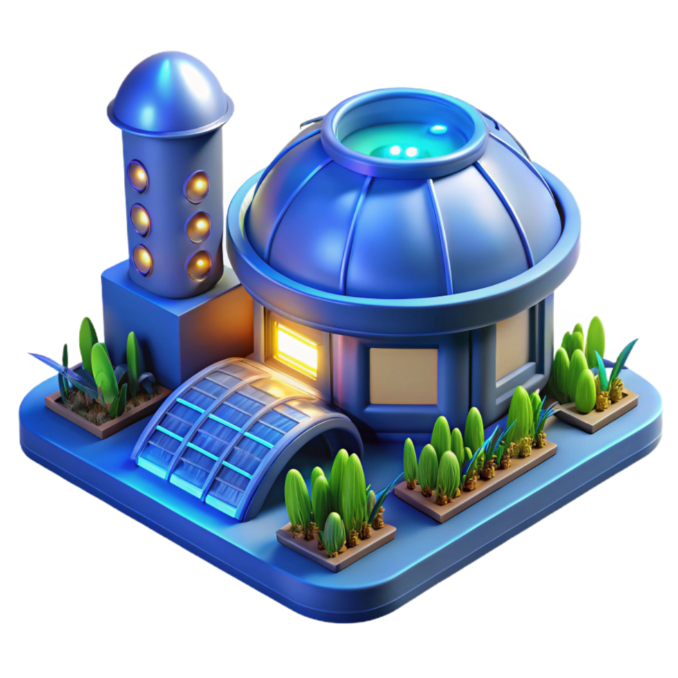 beautiful traditional Space Farm with Rotating Crops Under Blue Light Isolated authentic png