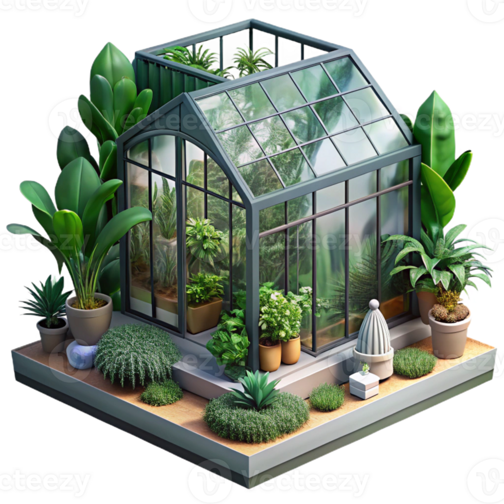 serene modern Space Greenhouse Interior with Lush Vegetation Cutout detailed png