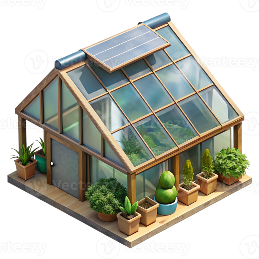 dramatic artistic Space Greenhouse with Open Roof Panel Isolated professional png