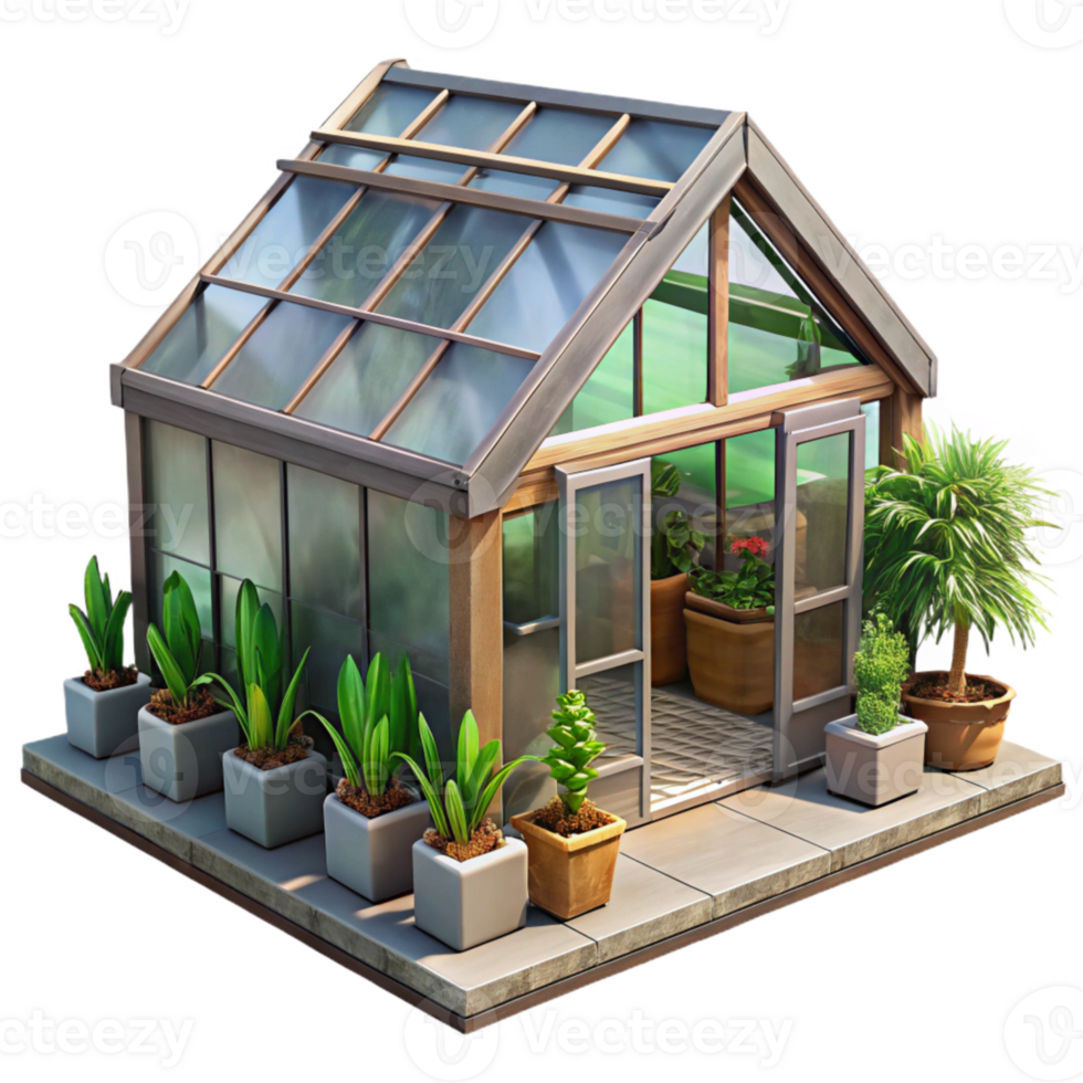 magnificent creative Space Greenhouse with Open Roof Panel Isolated premium png
