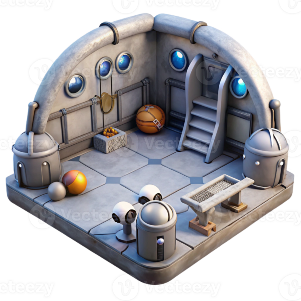 vibrant vintage Space Habitat Exercise Area Isolated high resolution png