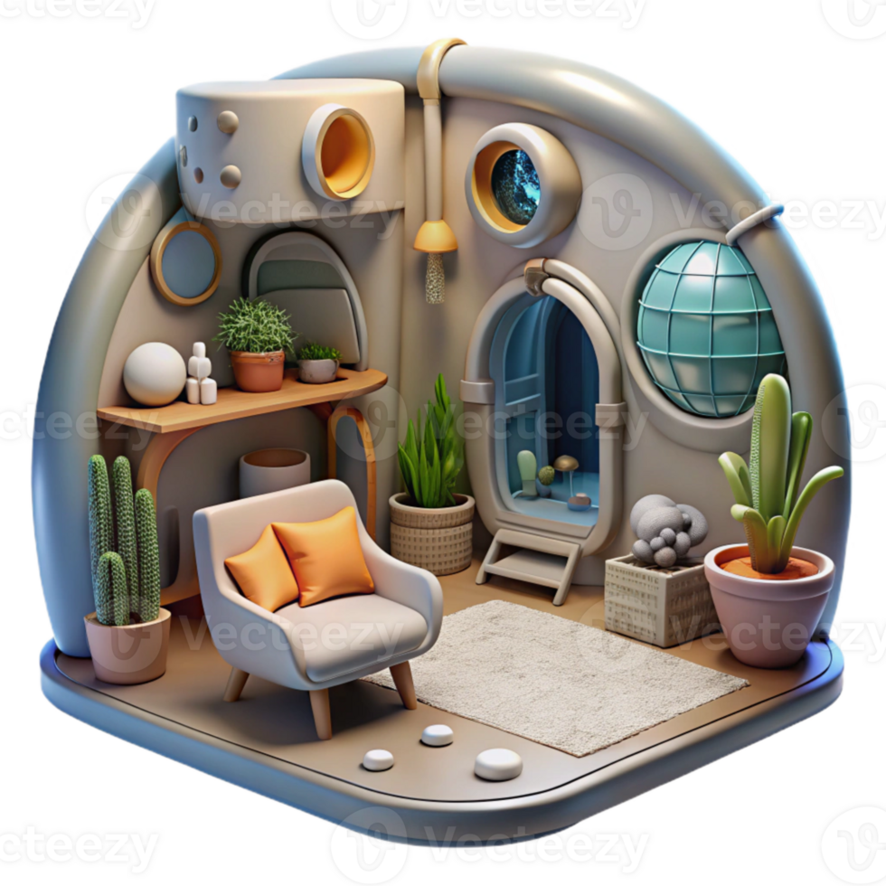 elegant traditional Space Habitat Interior Lit Scene Cutout premium png