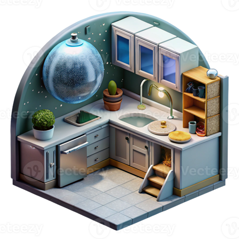 beautiful modern Space Habitat Kitchen Transparent Background high quality png