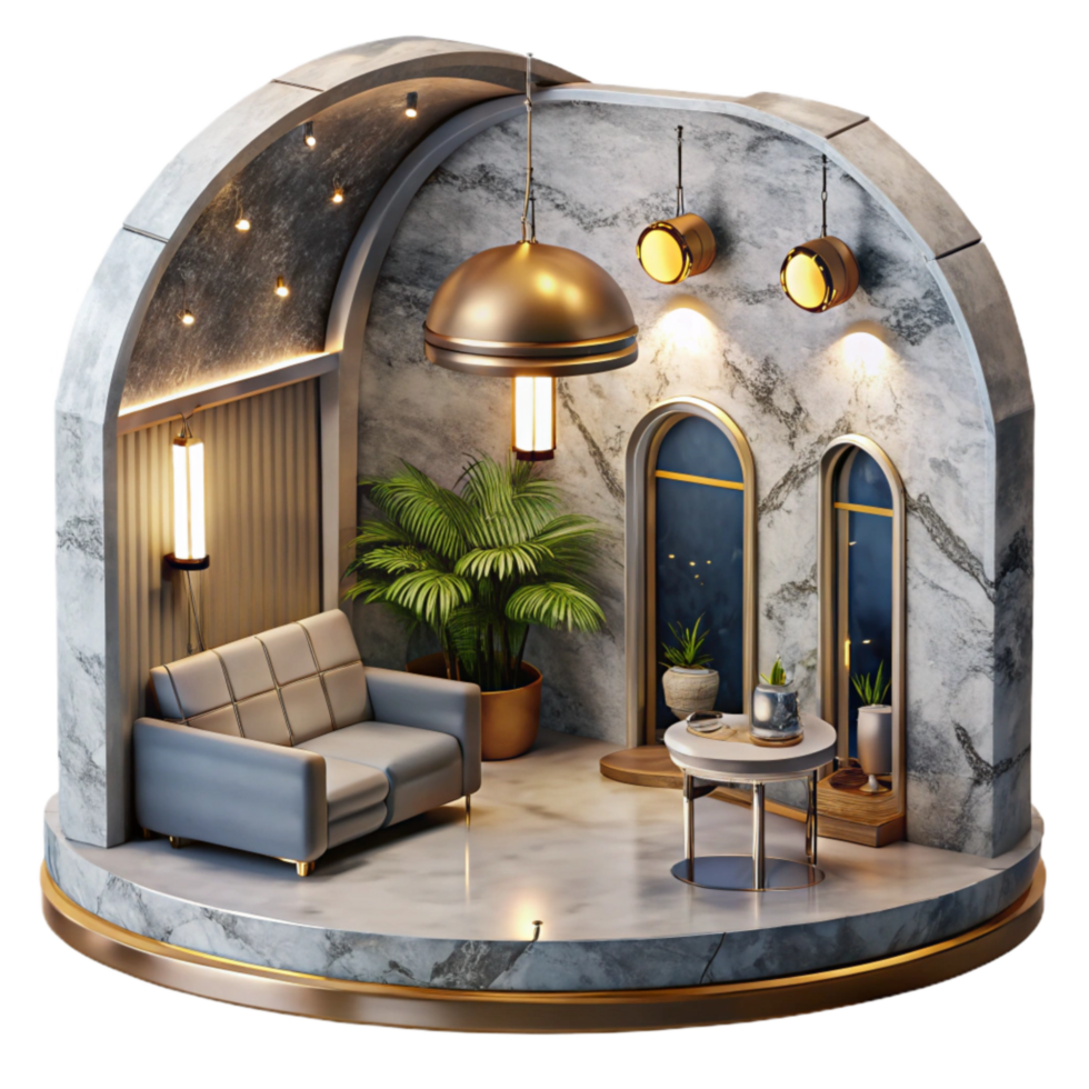 serene rustic Space Hotel Lobby Cutout with Interior Design premium png