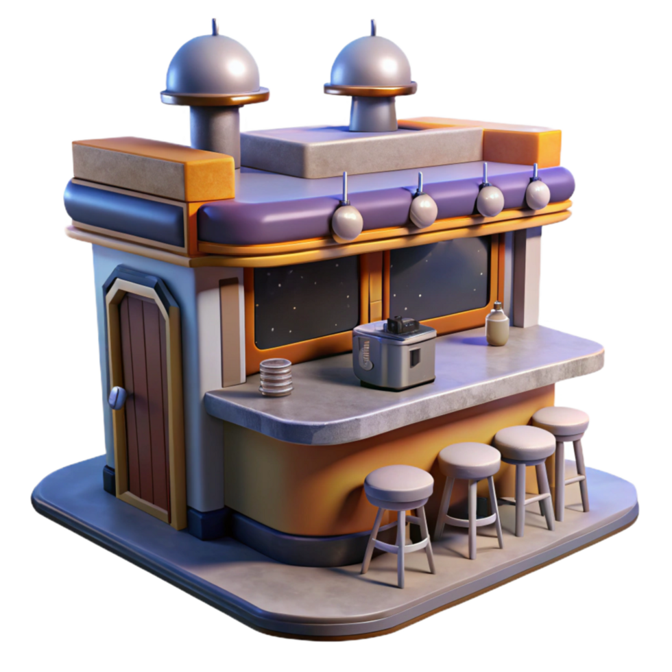 beautiful contemporary Space Restaurant Isolated with Bar and Stools high resolution png