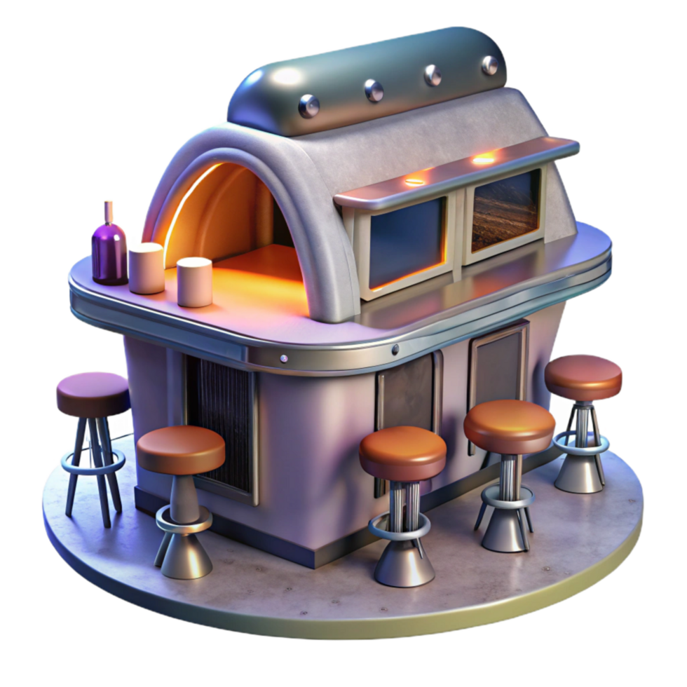 impressive abstract Space Restaurant Isolated with Bar and Stools genuine png