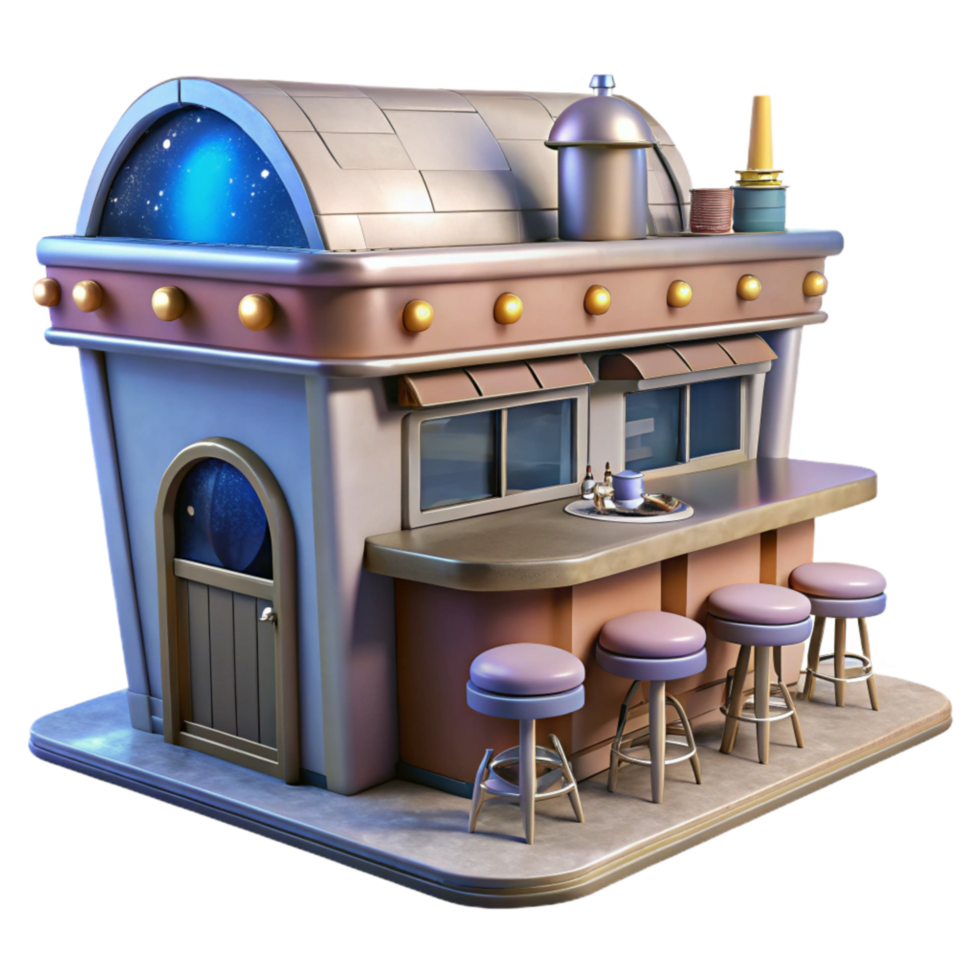 wonderful minimalist Space Restaurant Isolated with Bar and Stools original png