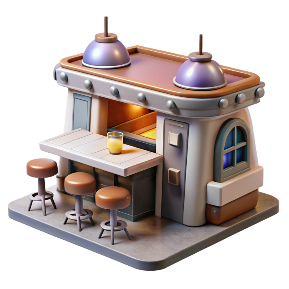 impressive classic Space Restaurant Isolated with Bar and Stools high resolution png