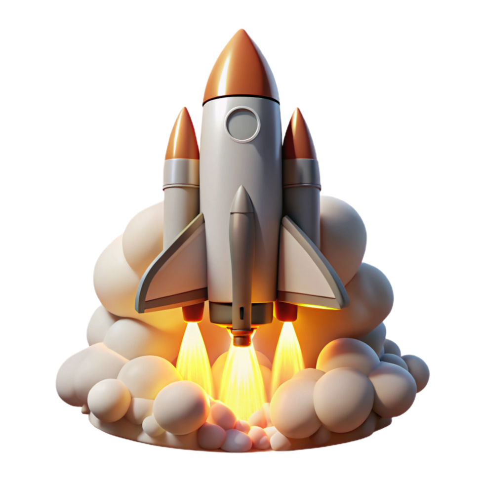 dramatic abstract Space Shuttle Launch Isolated with Flame and Smoke detailed png