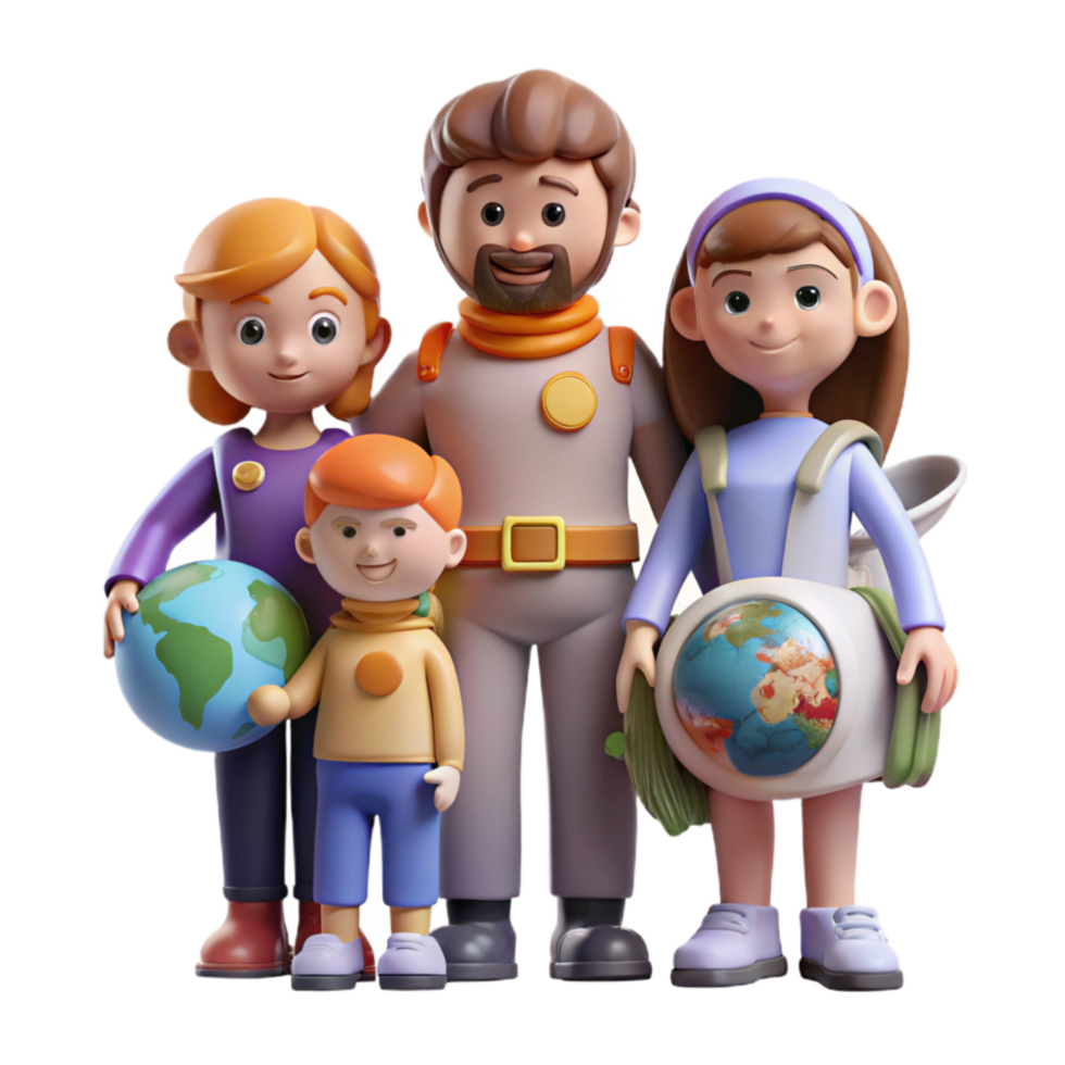 stunning artistic Space Tourist Family Cutout with Children and Parents professional png