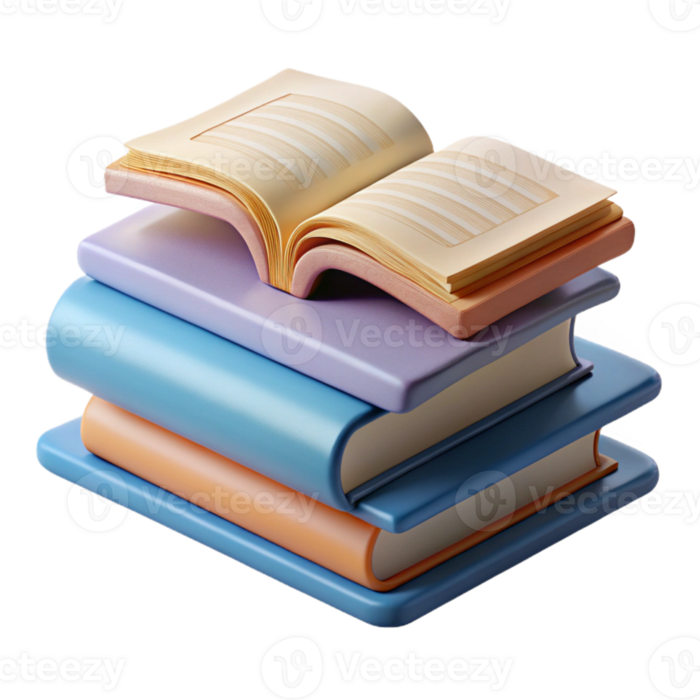 serene abstract Stack of Books with Reading Glasses Isolated professional png