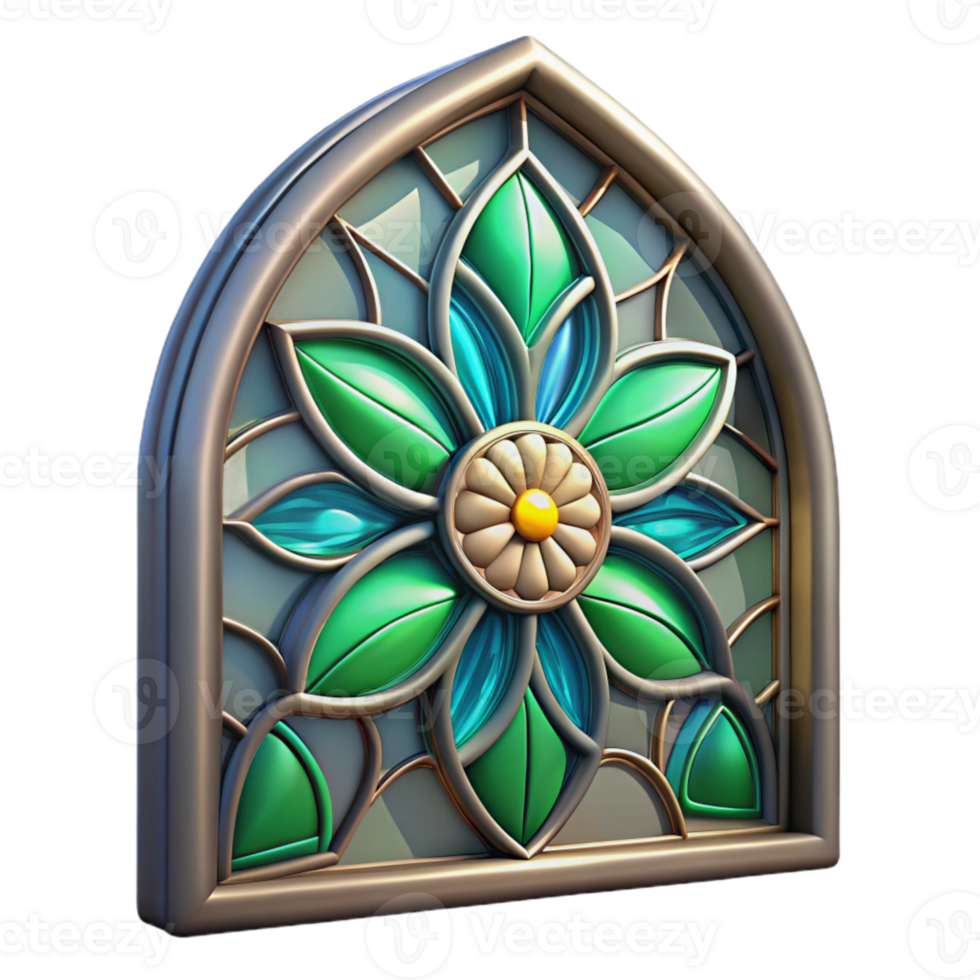 serene classic Stained Glass Window with Floral Design Isolated Element genuine png