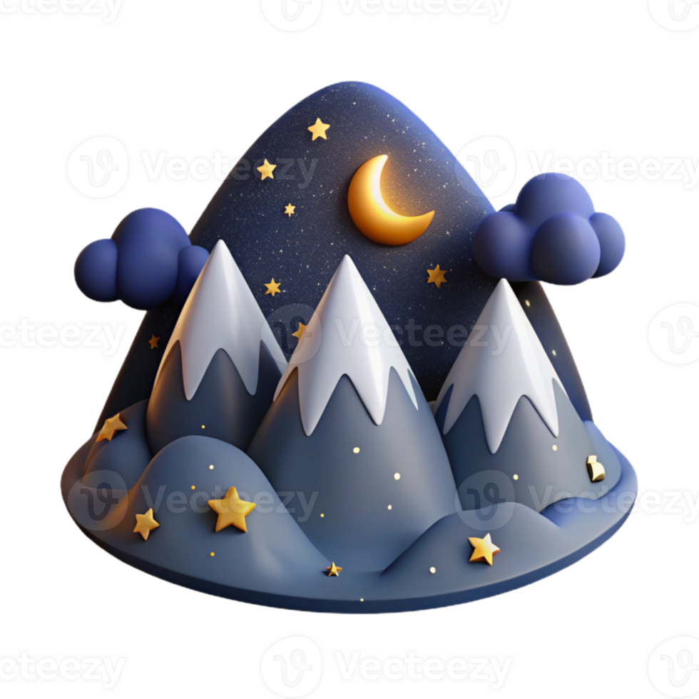 wonderful vintage Starry Night Sky Over Mountains Isolated png