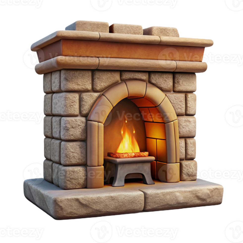 extraordinary creative Stone Fireplace Front View Transparent Background with Warm Lighting authentic png
