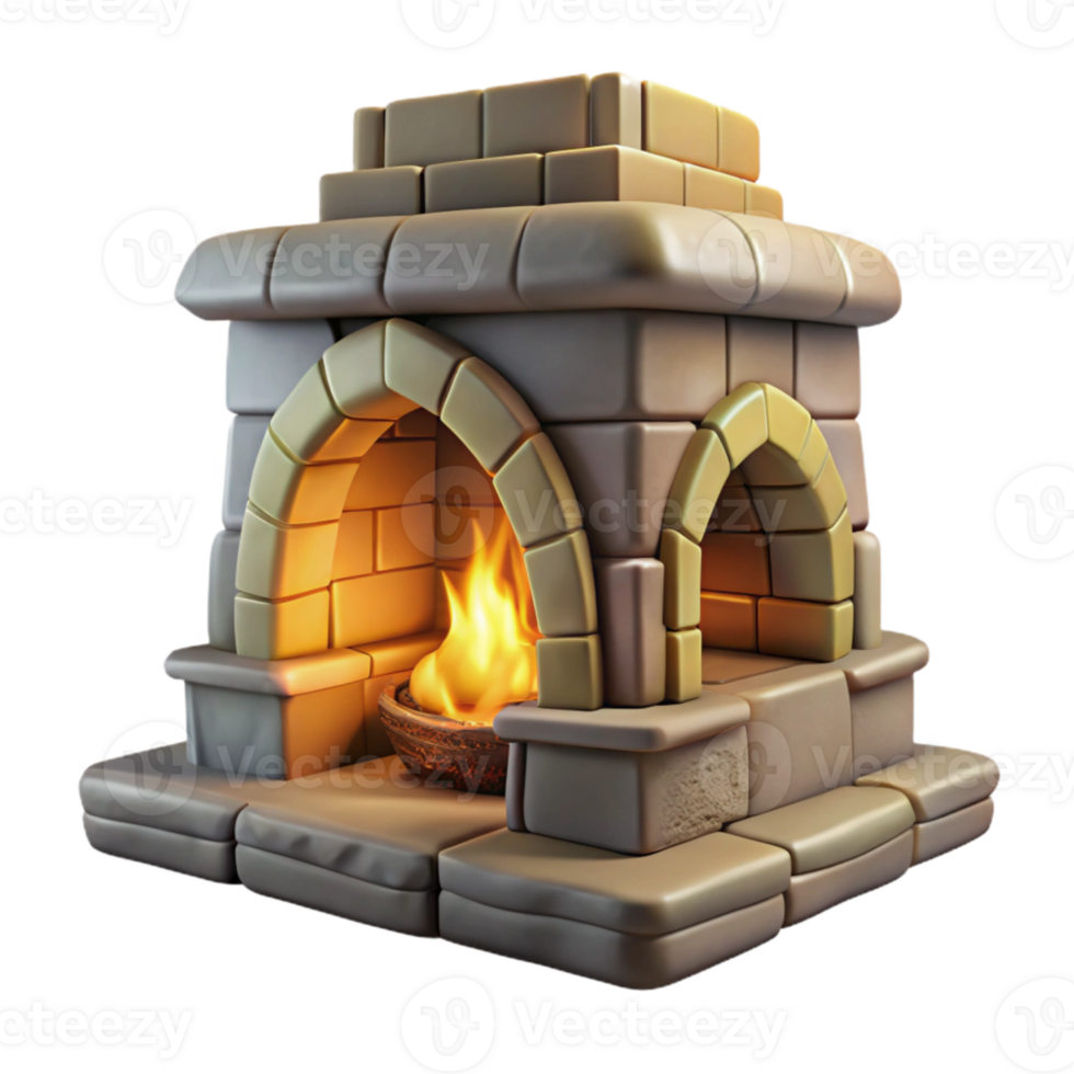 extraordinary creative Stone Fireplace with Burning Fire Transparent Background genuine png