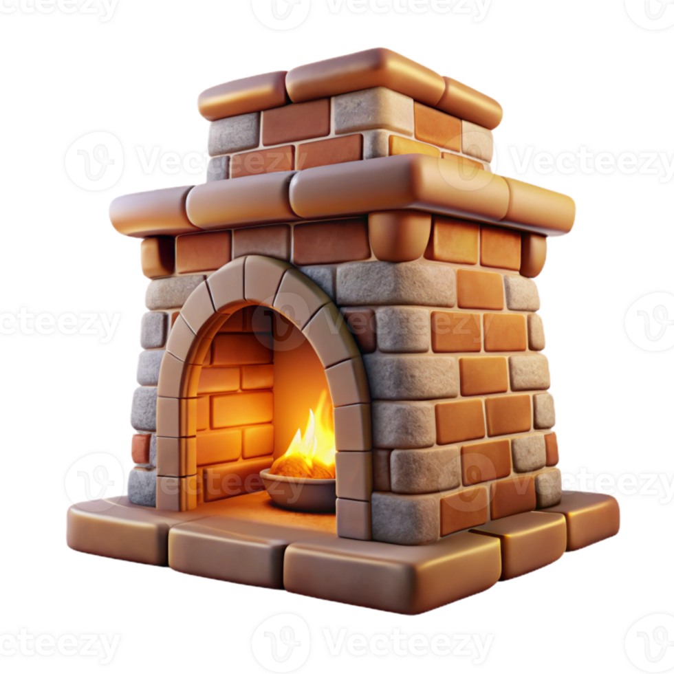 stunning abstract Stone Fireplace Front View Transparent Background with Warm Lighting original png