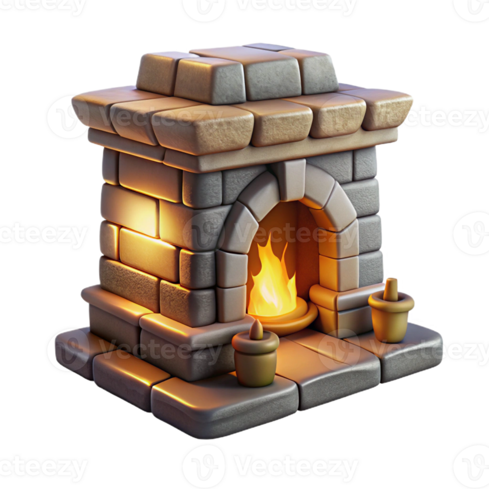beautiful contemporary Stone Fireplace with Burning Fire Transparent Background high resolution png