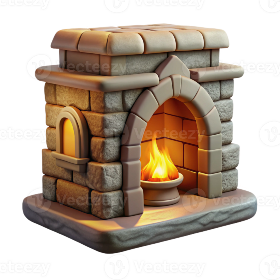 serene classic Stone Fireplace with Burning Fire Transparent Background high quality png
