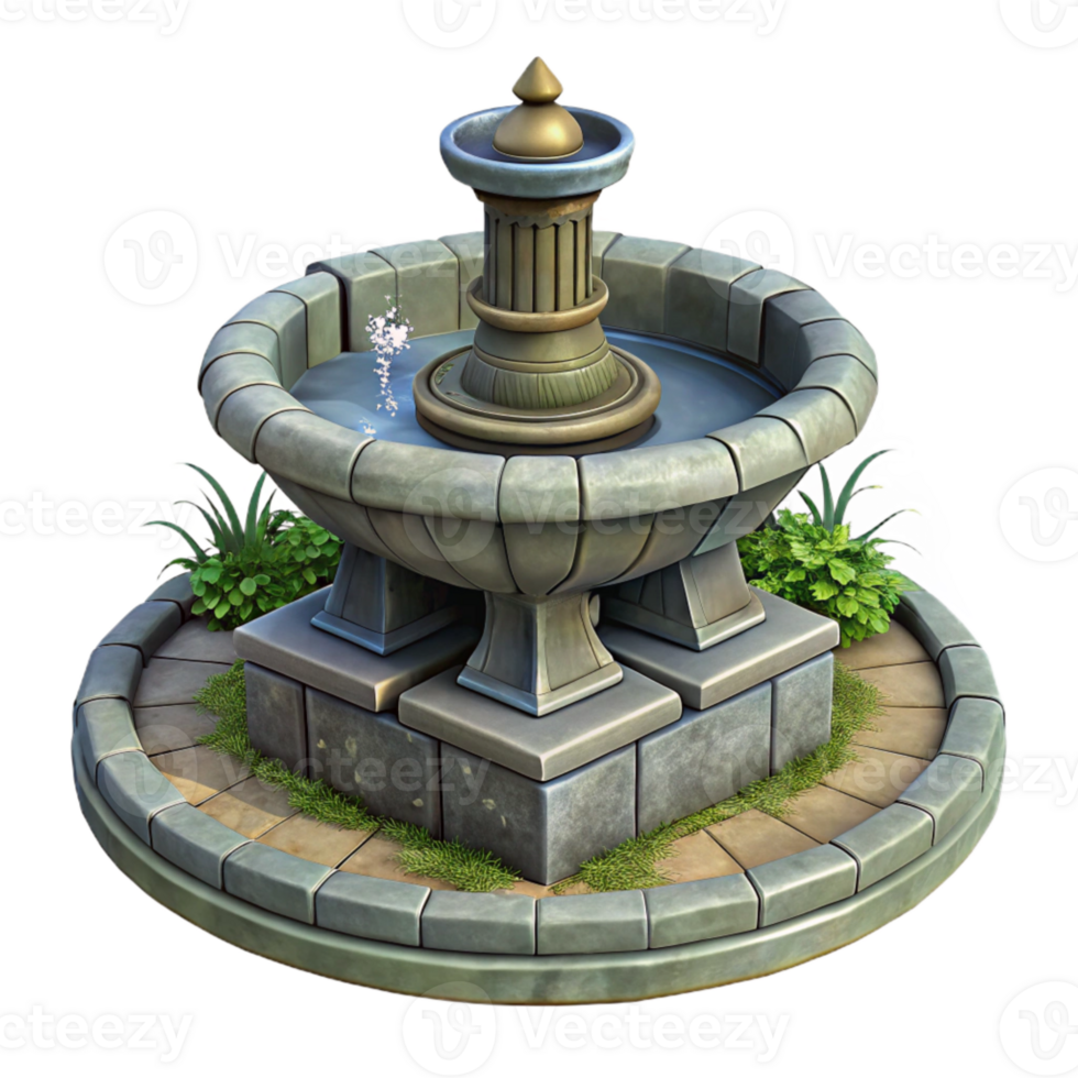serene creative Stone Fountain Garden Detail Isolated exclusive png