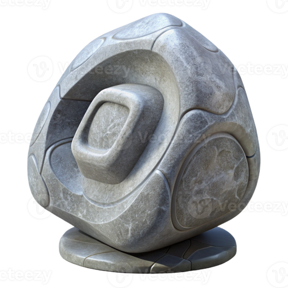 dramatic modern Stone Sculpture with Abstract Design Side View Transparent genuine png