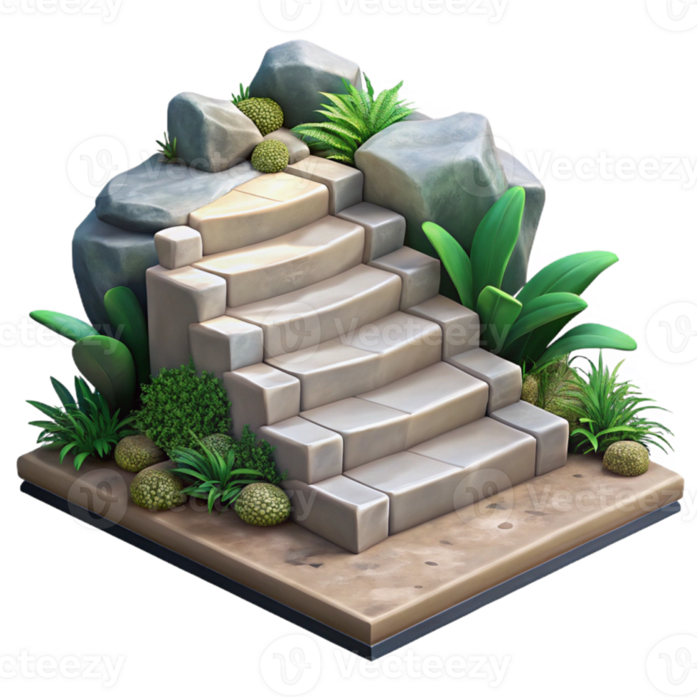 dramatic classic Stone Steps Garden Detail Isolated professional png