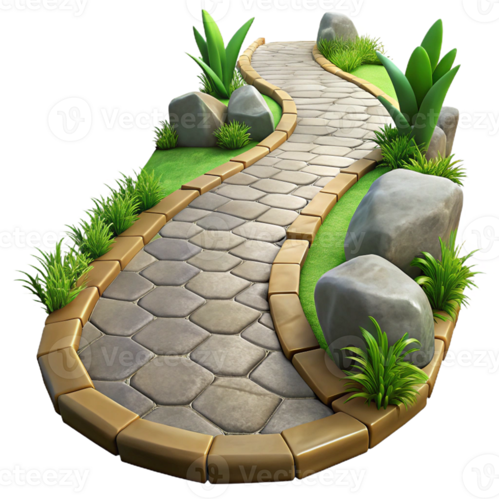 extraordinary rustic Stone Pathway Winding Through Garden Transparent Background png