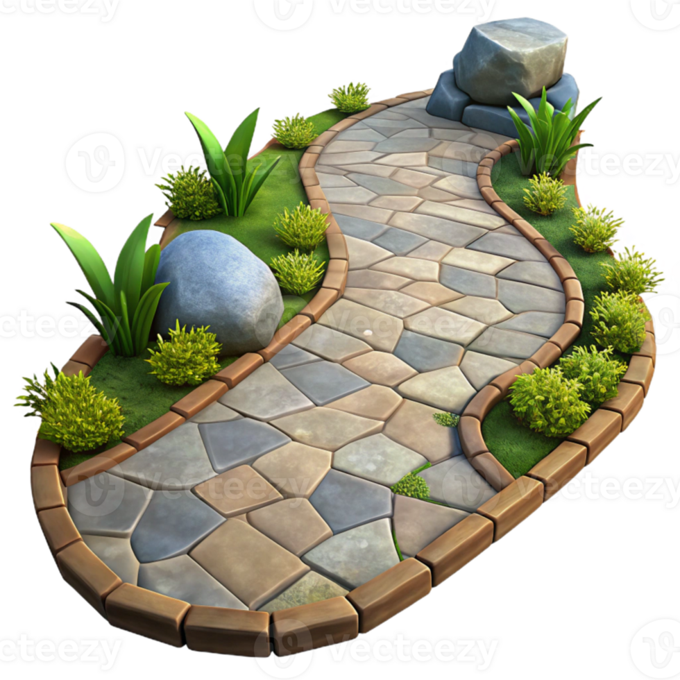 wonderful traditional Stone Pathway Winding Through Garden Transparent Background detailed png