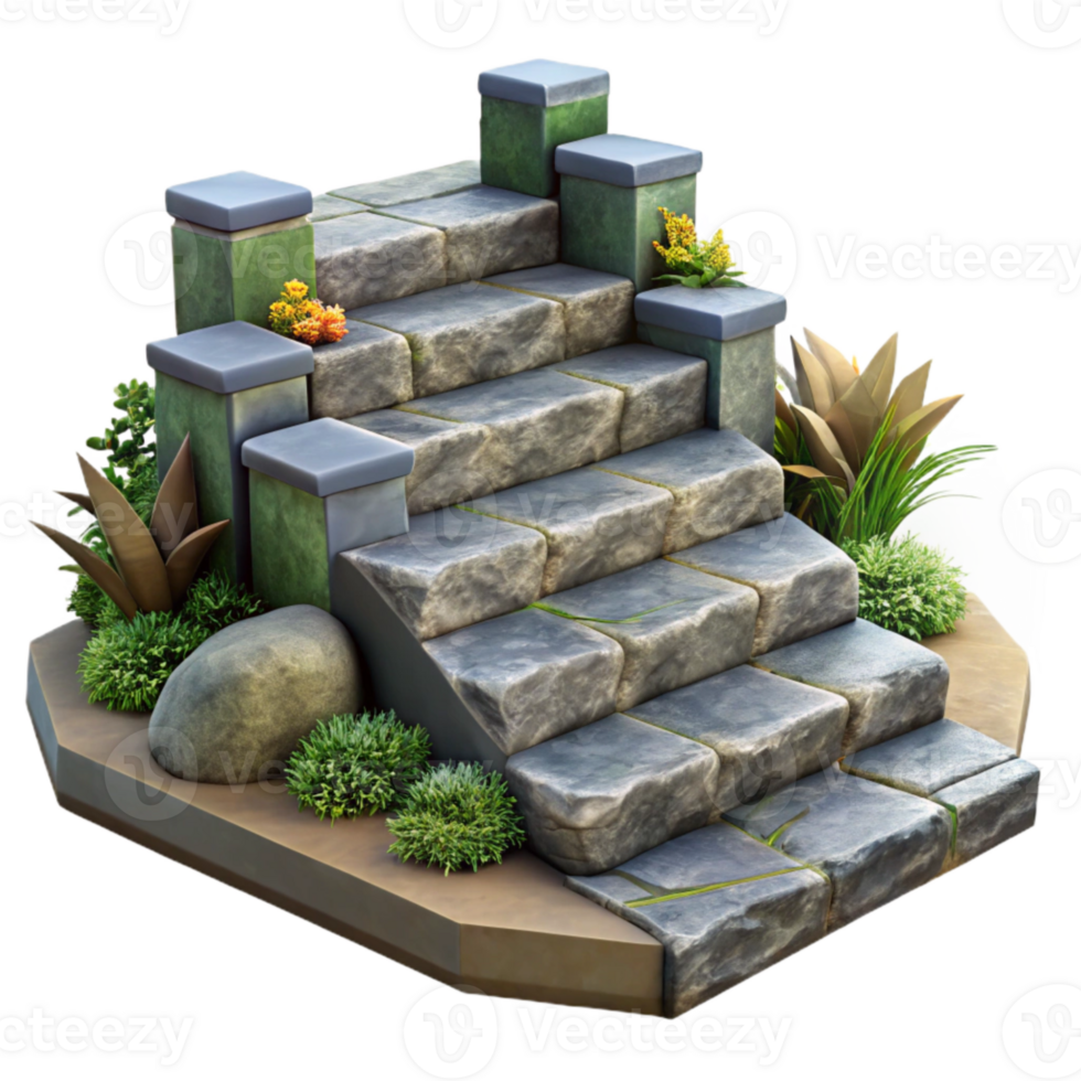 dramatic vintage Stone Steps Garden Detail Isolated premium png