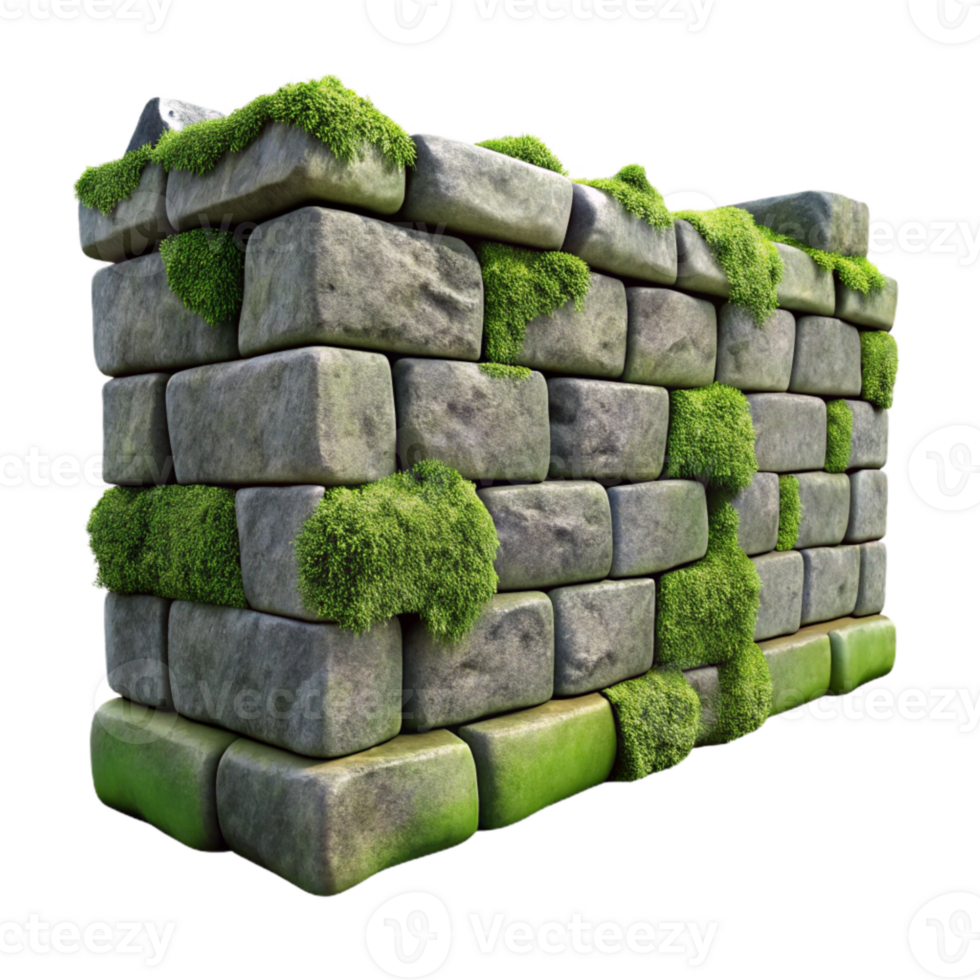 vibrant creative Stone Wall Moss Covered Gray Transparent exclusive png
