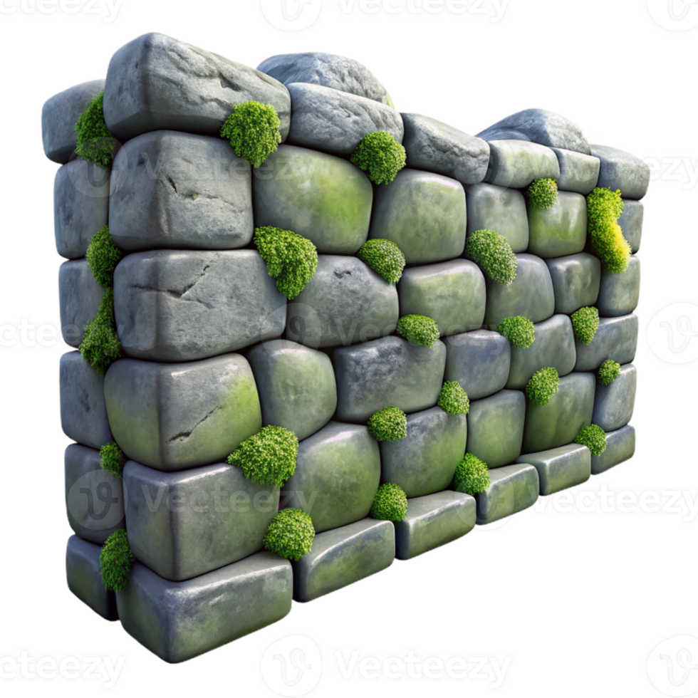 magnificent rustic Stone Wall Moss Covered Gray Transparent professional png