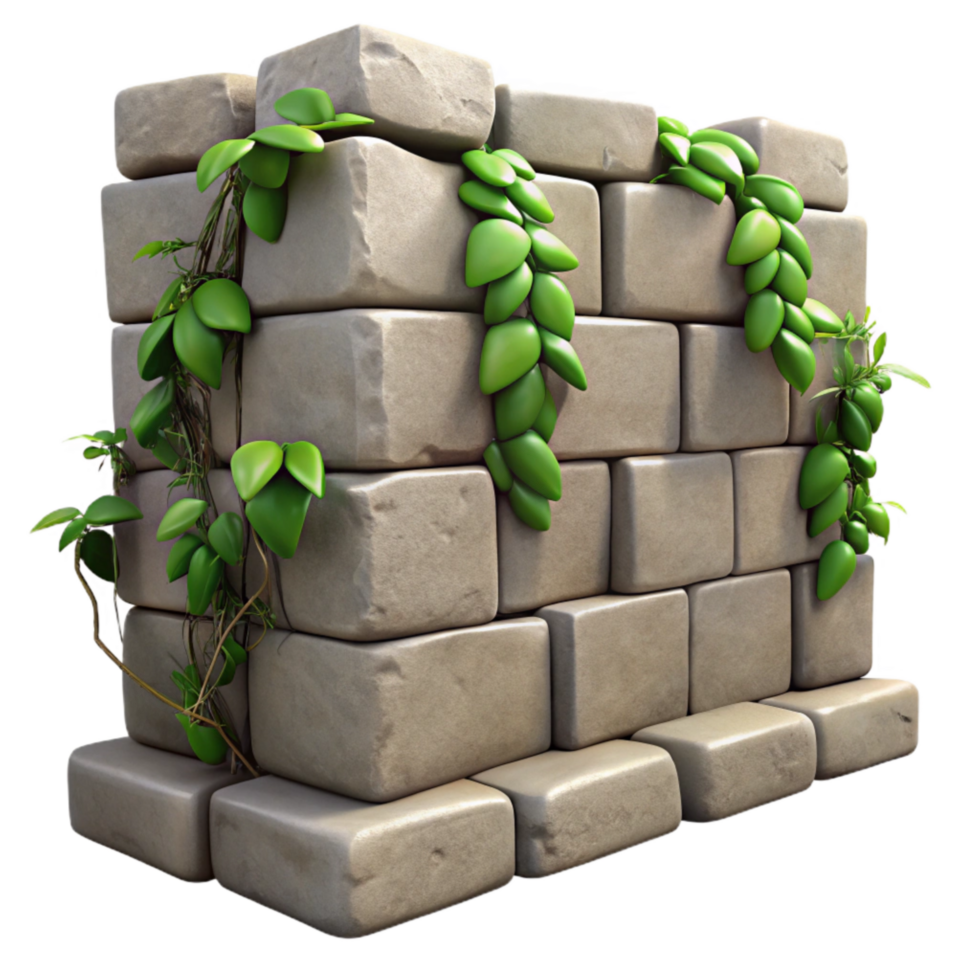impressive rustic Stone Wall with Climbing Vines Cutout Isolated Element exclusive png