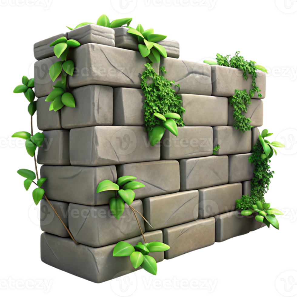 elegant vintage Stone Wall with Climbing Vines Cutout Isolated Element png