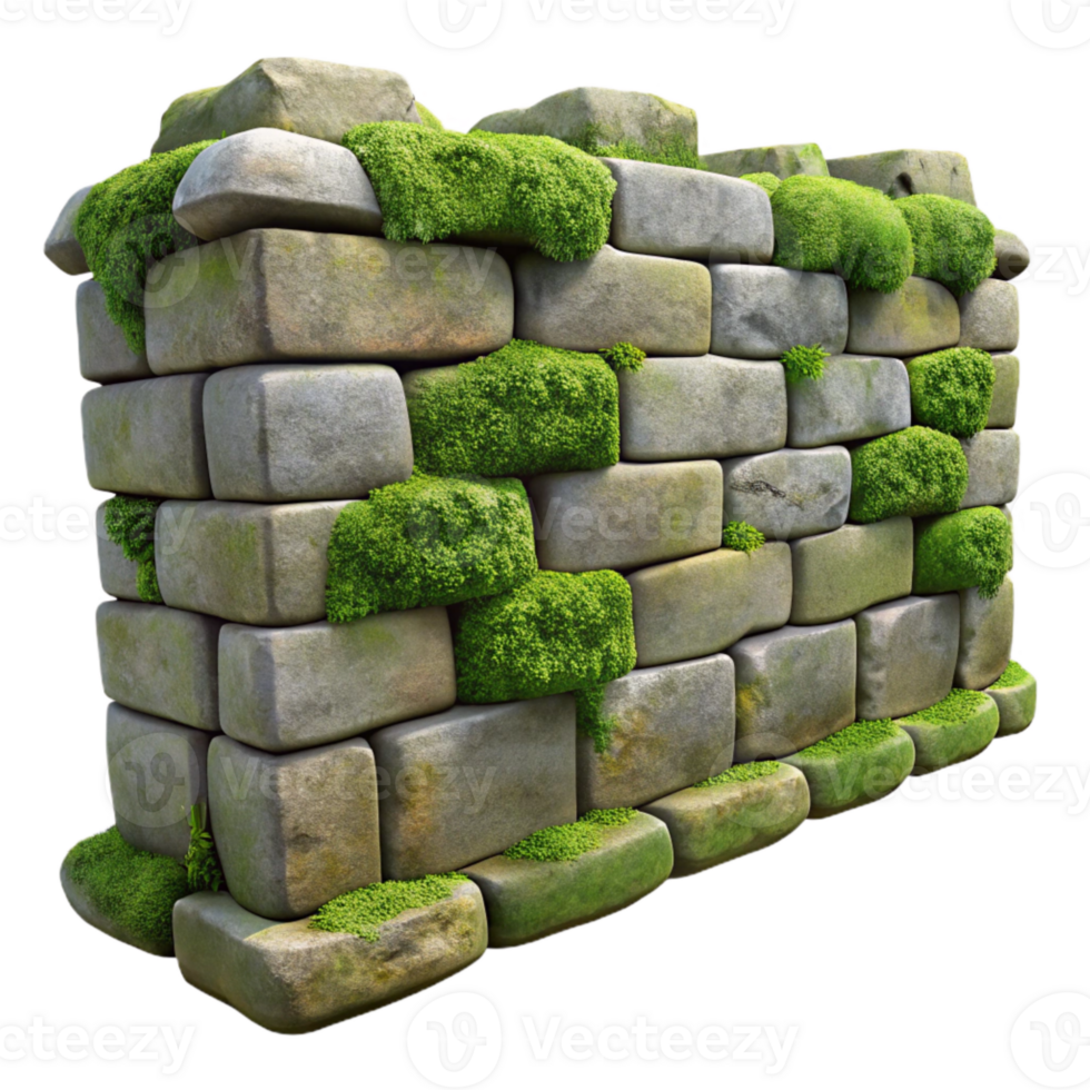 serene contemporary Stone Wall Moss Covered Gray Transparent genuine png