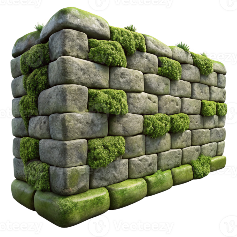 magnificent rustic Stone Wall Moss Covered Gray Transparent authentic png
